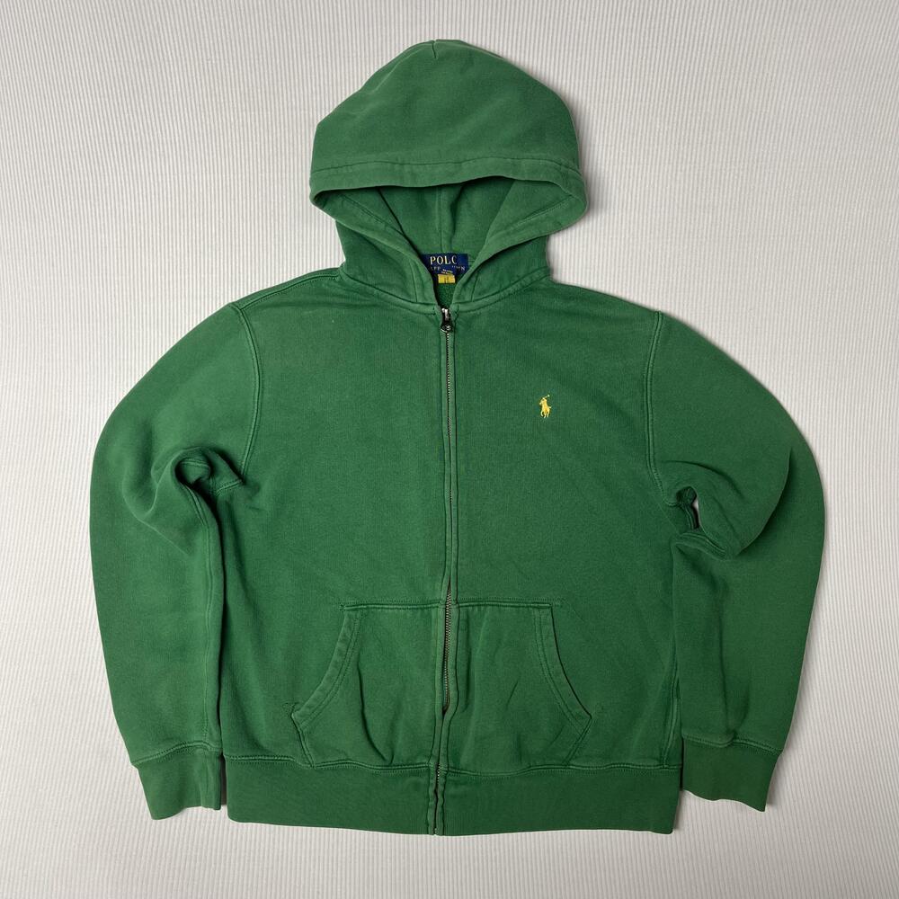 Polo Ralph Lauren Hoodie Boys 14-16 Green Full Zip Fleece Pony Logo Sweatshirt